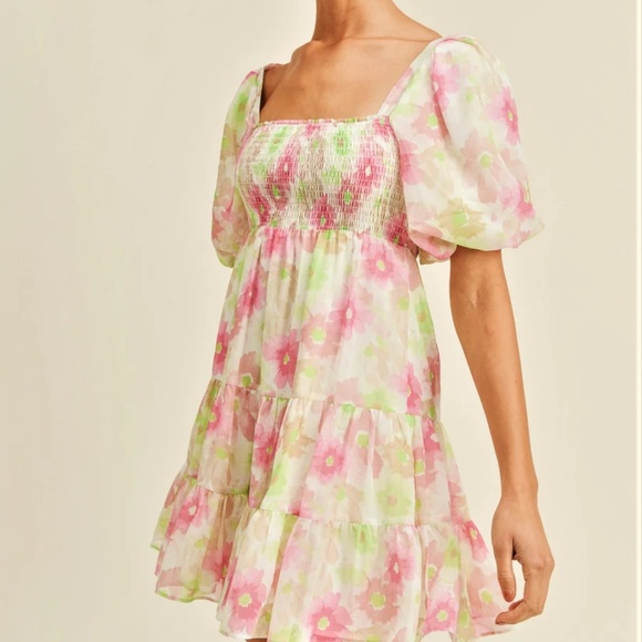 Josie Puff Sleeve Square Neck Floral Mini Dress - Picture 6 of 9